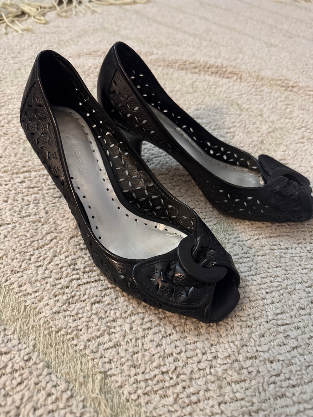 BCBGirls Black Peep Toe Cutout Heels Size 7B